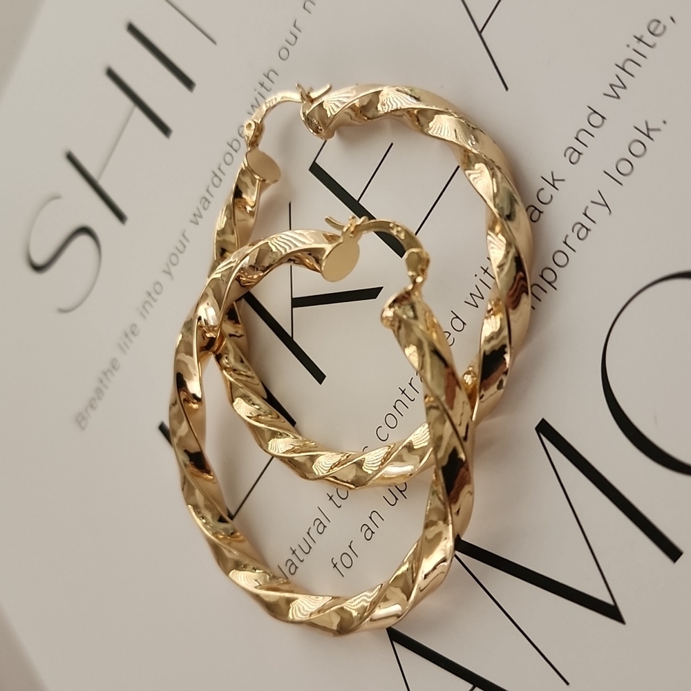 GOLD Hoop Earrings Twisted Chunky Thick Hoops Y2K Statement Hip Hop - Picture 9 of 14